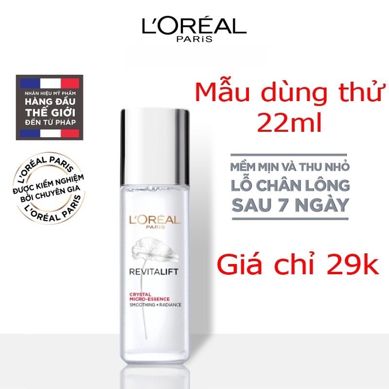 [Date 2023] Dưỡng Chất Căng Mướt Da L'Oreal Paris Crystal Micro Essence mini size 22ml