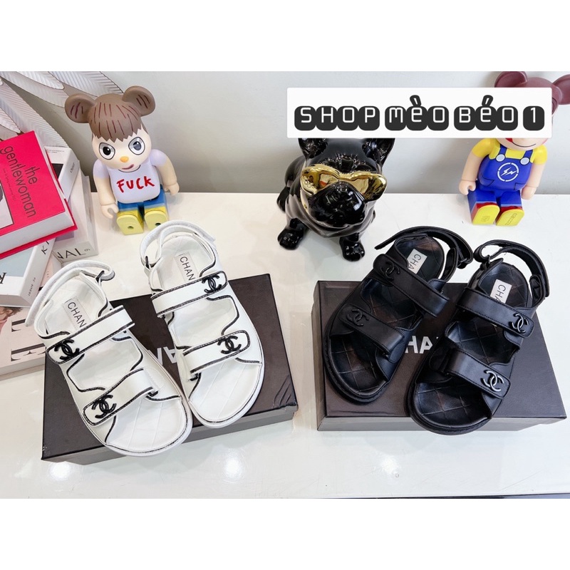 Sandal cn quai dán ngang viền đen đế bằng fullbox