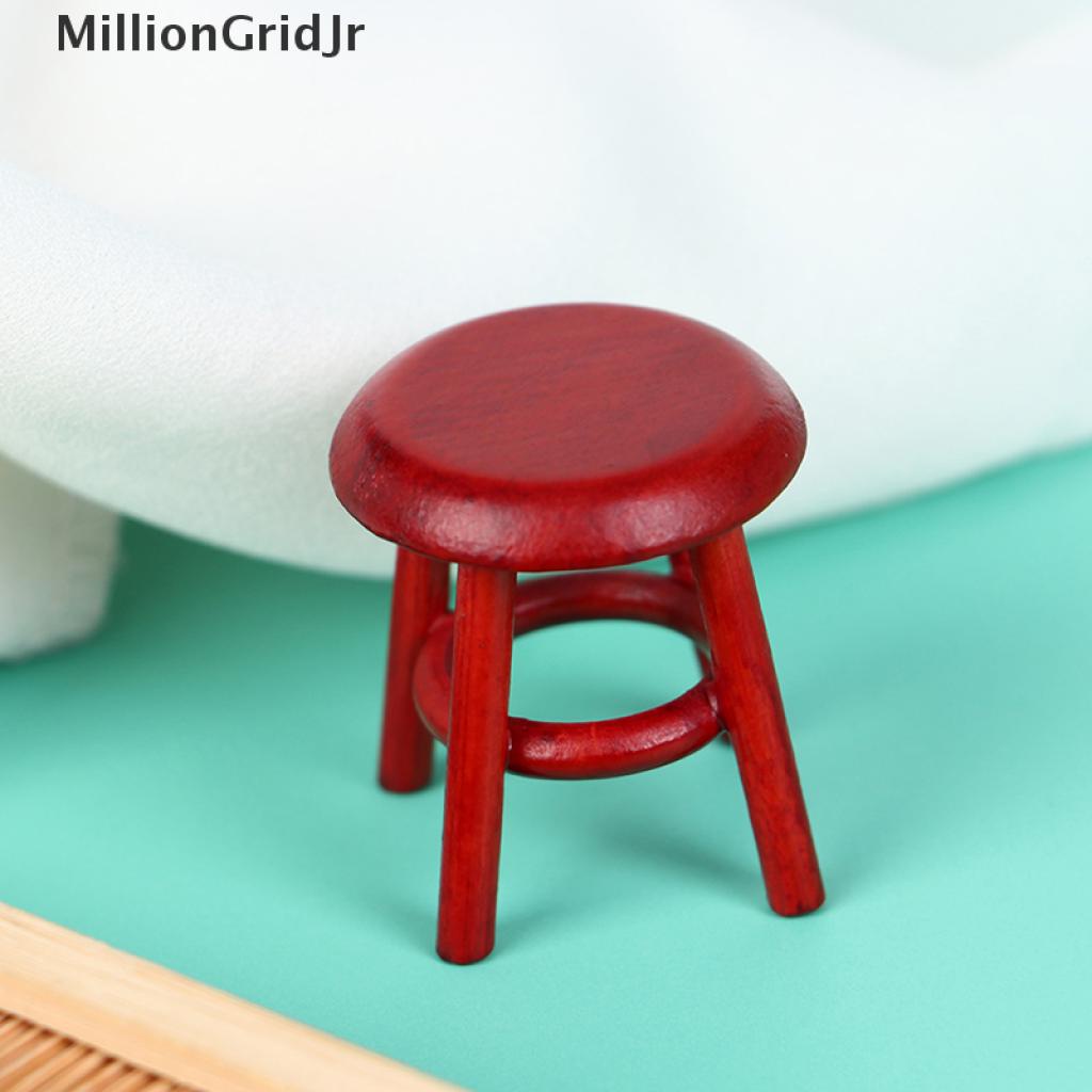 Mrvn 1:12 Dollhouse Miniature Red Wood Stool Chair Model Furniture Decor Toys Grid