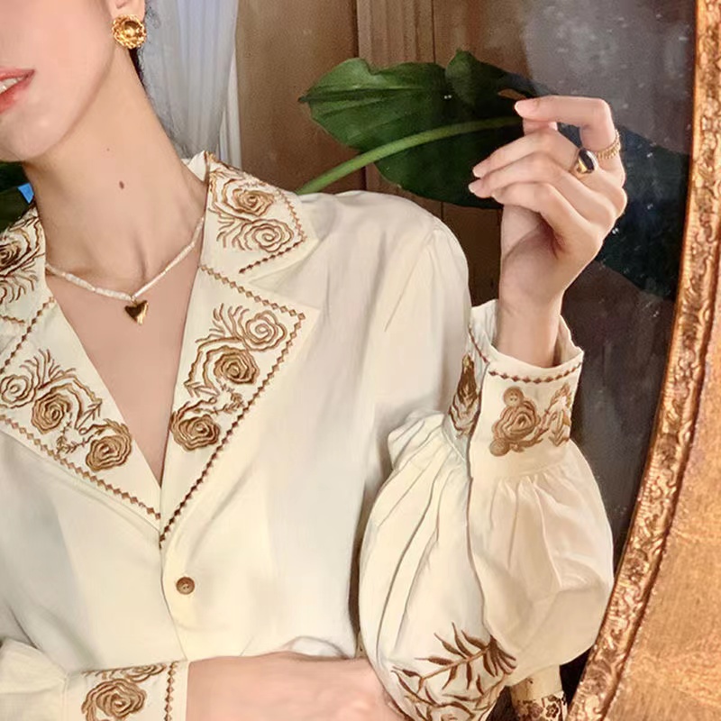 Hàng Mới Về Áo Sơ Mi Dài Tay Dáng Rộng Thêu Hình Baju Wanita Lengan Panjang Hàng Mới Dành Cho Bạn Nữ