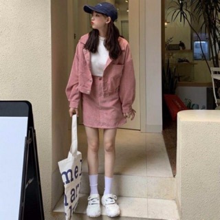 SET ÁO CROP CHÂN VÁY NHUNG GÂN (KÈM HÌNH THẬT)