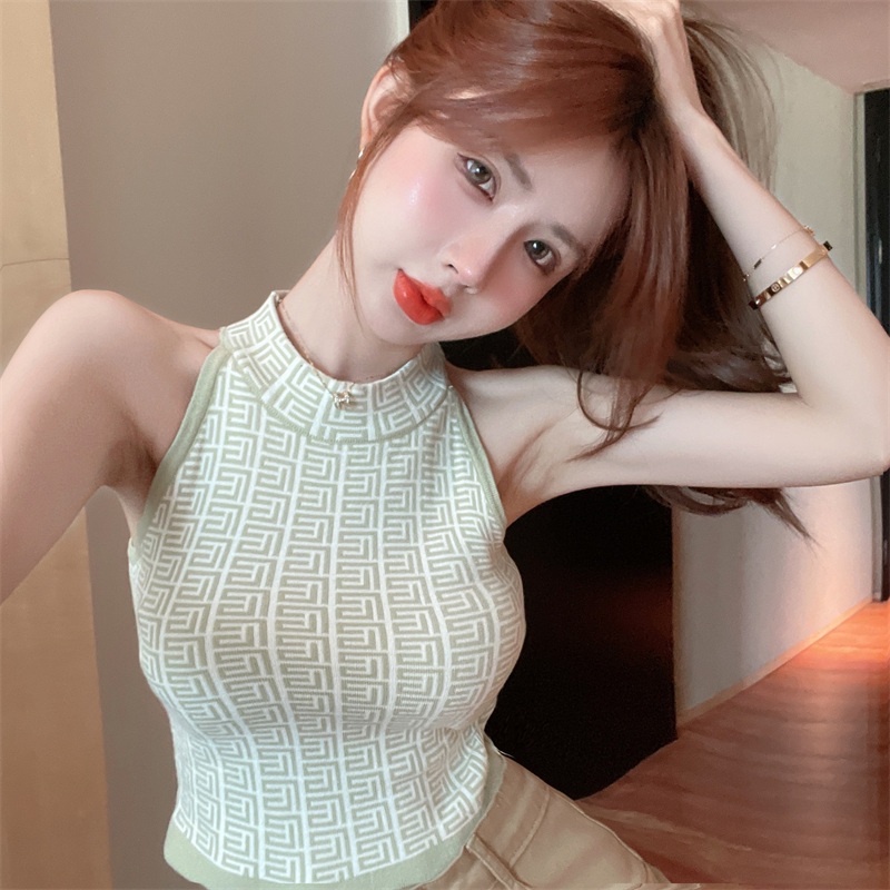 Áo ZHELIHANGFEI vải dệt kim không tay lưng cao quyến rũ thời trang cho nữ