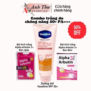Combo Dưỡng thể Vaseline 50X 320ml + Bột Kích Trắng Alpha Arbutin Thái Lan/Combo kích trắng da Vaselin
