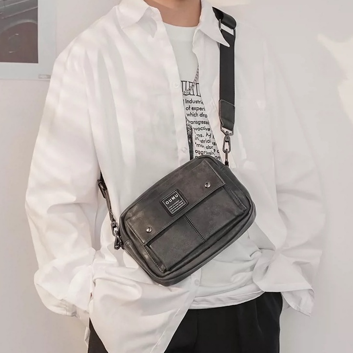 Túi Xách Đeo Chéo OUMU Đen Da PU Thời Trang Nam Nữ Unisex Cao Cấp Gudi Studio