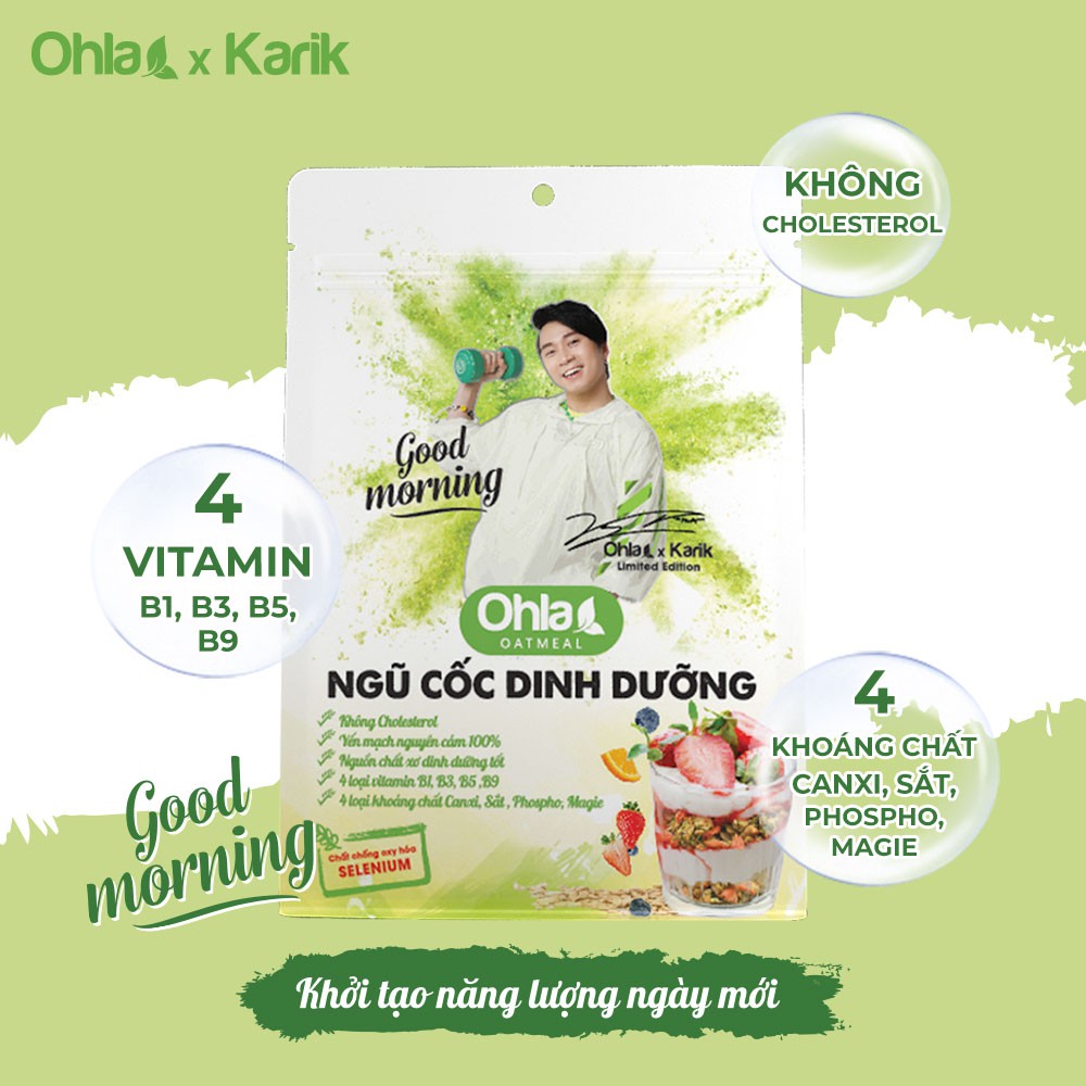 Ngũ cốc dinh dưỡng ăn sáng Oatmeal Karik x Ohla yến mạch, hạnh nhân, trái cây sấy dẻo 60g và 180g