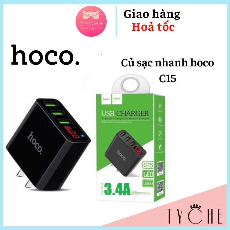 Củ Sạc Nhanh Hoco C15 3 USB - Màn Hình LCD Giá Rẻ - BH 1 Năm