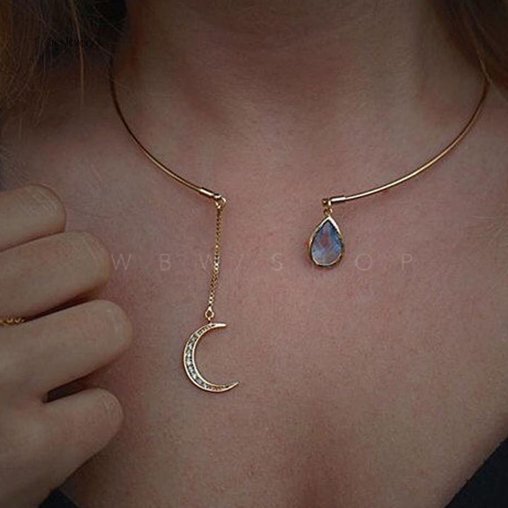 Vòng cổ choker hình mặt trăng đính đá phong cách thanh lịch dành cho nữ