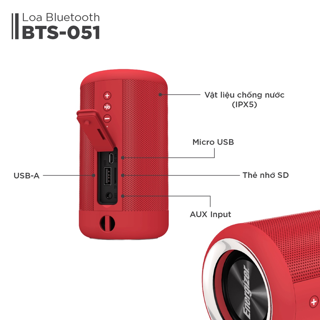 Loa Bluetooth Kèm Pin Sạc Dự Phòng Energizer BTS-051