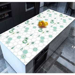 DECAL 1m x 60cm dán bếp tráng nhôm lục giác trắng cây xanh