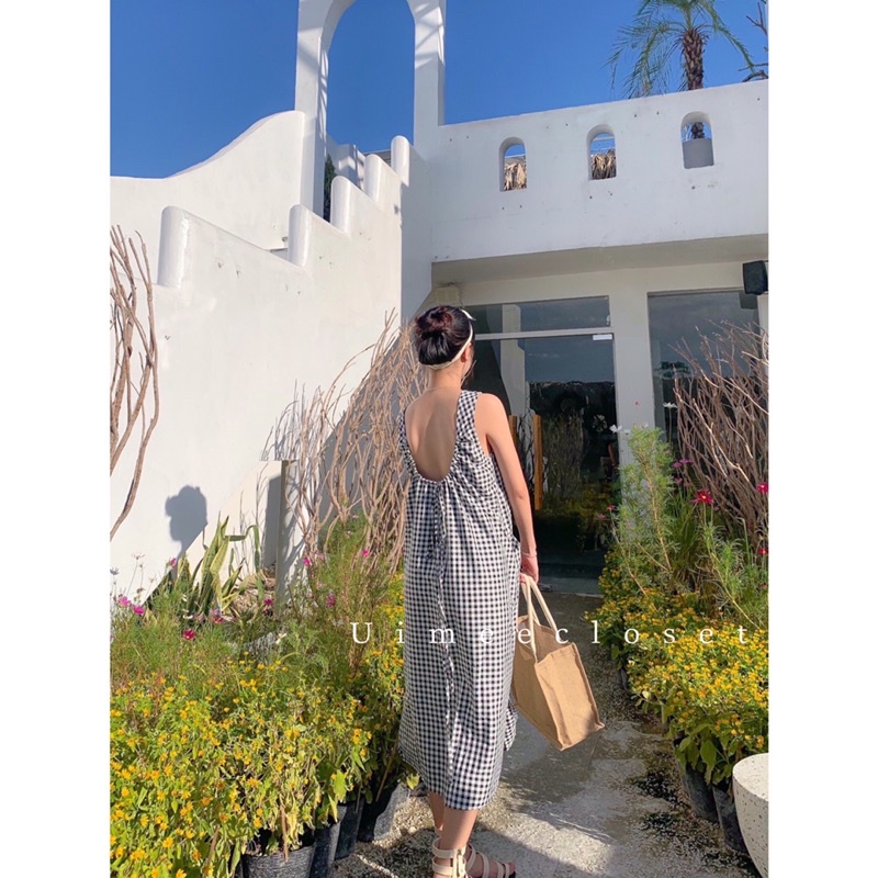 Đầm váy caro hở lưng thiết kế cao cấp freesize | BigBuy360 - bigbuy360.vn