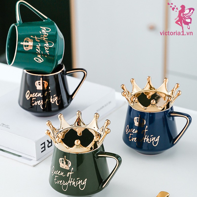 Queen of Everything Mug With Crown Lid and Spoon Ceramic Coffee Cup Gift for Girlfriend Wife