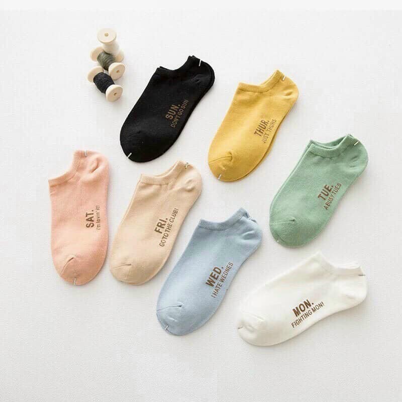 Set 7 đôi tất nam nữ cổ ngắn 7 ngày🍀FREESHIP🍀vớ các ngày trong tuần unisex thông hơi