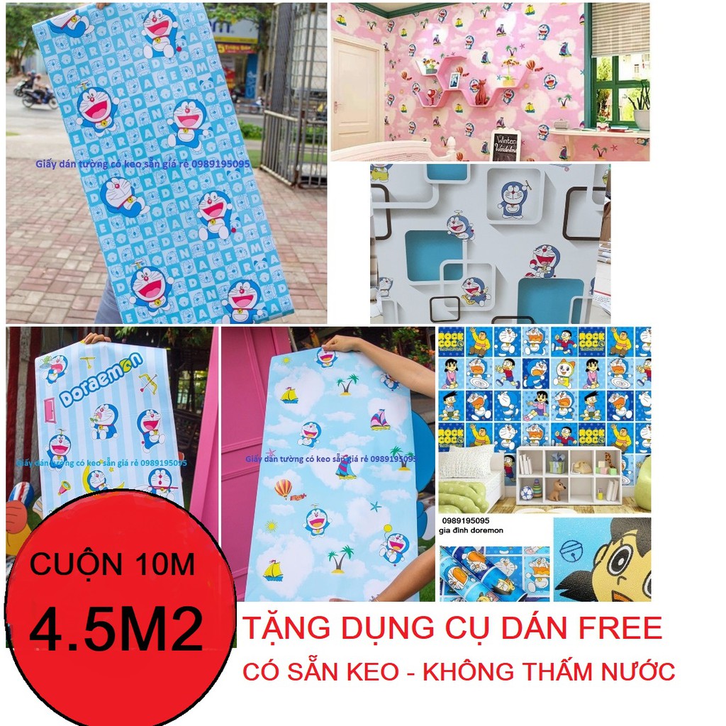 🌸TẶNG DỤNG CỤ🌸 Cuộn 10M giấy dán tường có keo sẵn DOREMON 🌸RẺ BỀN ĐẸP