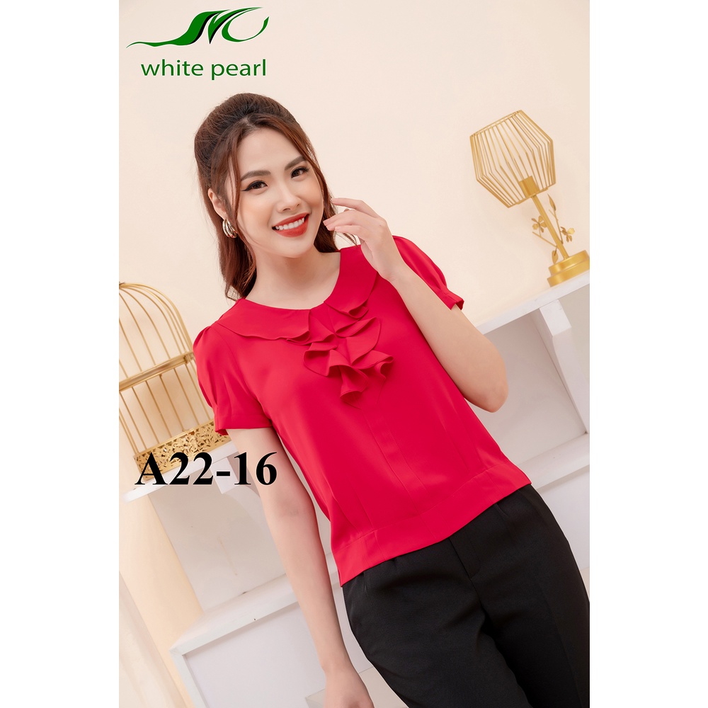 Áo sơ mi nữ công sở tay ngắn thời trang đẹp bo gấu cổ sen vuông bèo ngực chất liệu vải lụa hàn White Peal với 4 màu ngắn