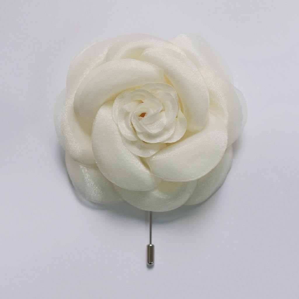 KIOBI - Hoa cài áo Rosie handmade, chất liệu organza, kiểu hoa hồng, 3 màu nâu, trắng, kem  - KIPK1990