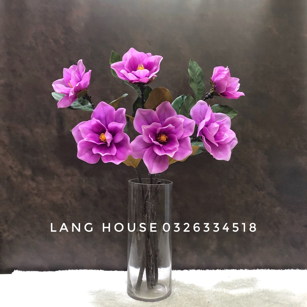 Hoa Giả Hoa Lụa - CÀNH HOA MỘC LAN SILICON CAO CẤP 1 CÀNH 2 BÔNG - Dài 87cm