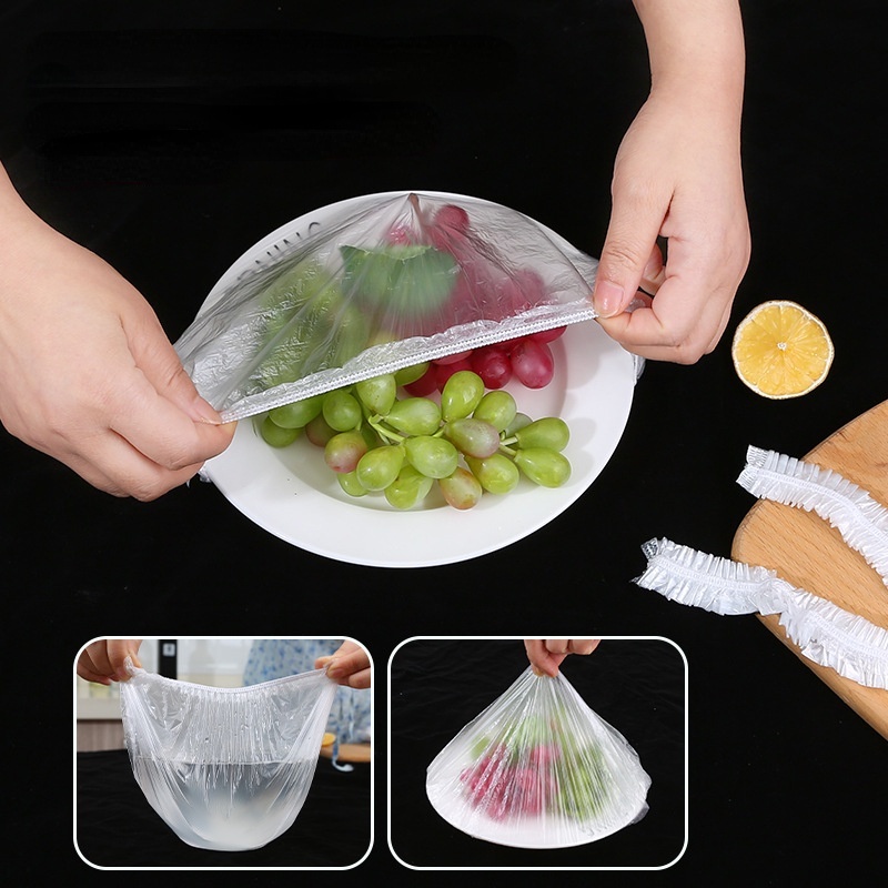 Túi màng bọc bảo quản thực phẩm tươi ngon dùng một lần có dây thun co giãn cho nhà tắm/ tủ lạnh