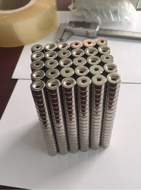 Nam châm viên 12.5*6mm lỗ vat 5mm, nam châm vĩnh cửu trắng đất hiếm lực hút mạnh