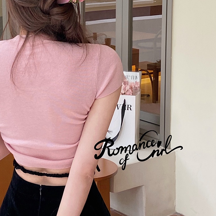 SUXI Áo Thun Dệt Kim Ngắn Tay Màu Sắc Đơn Giản Thời Trang Mùa Hè