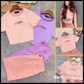 Áo nữ croptop viền màu thêu chữ | áo vintage cute | 23tshop