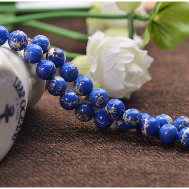 Chuỗi Hạt Đá Tròn Xanh Dương Tự Nhiên 4/6/8/10/12 mm Dùng Làm Trang Sức Thủ Công