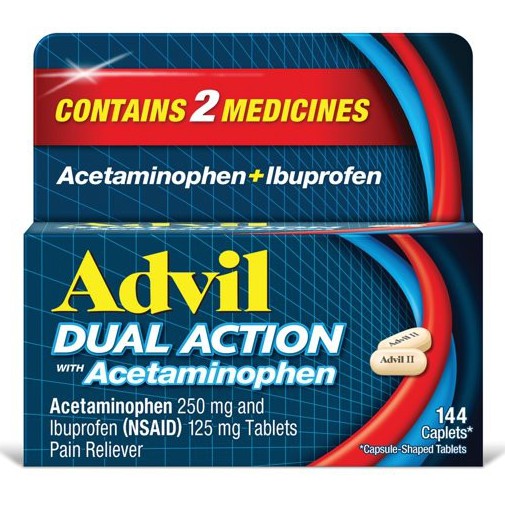 [DATE 4/2023] Ádvil Dual Action Acetaminophen 250mg Ibuprofen 125mg Caplets 72 / 144 VIÊN