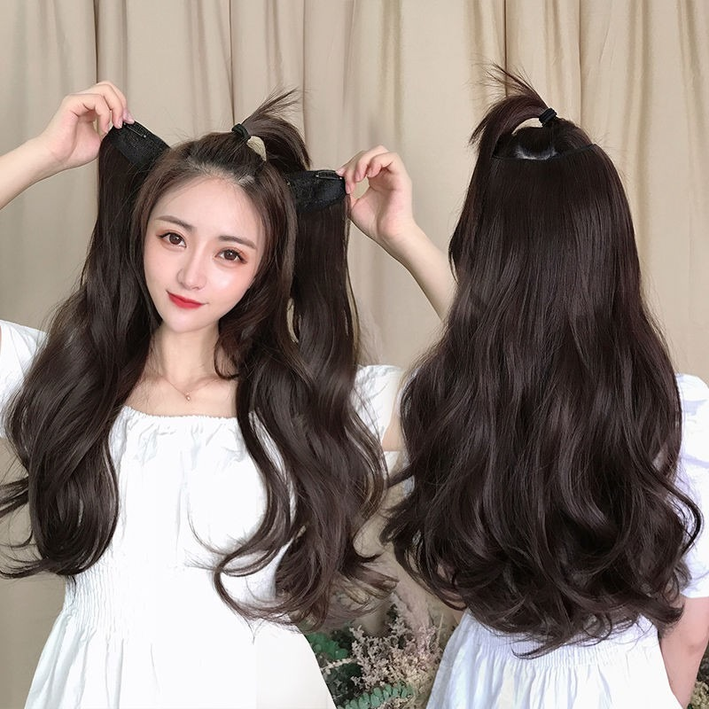 Tóc Giả Gợn Sóng Lớn / Dày Bằng Sợi Tổng Hợp Không Đường May Phong Cách Hàn Quốc Cho Nữ