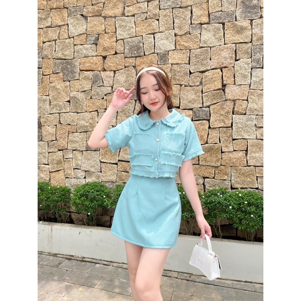 SET CROP BỐ DẠ XANH TƯA LAI + CHÂN VÁY