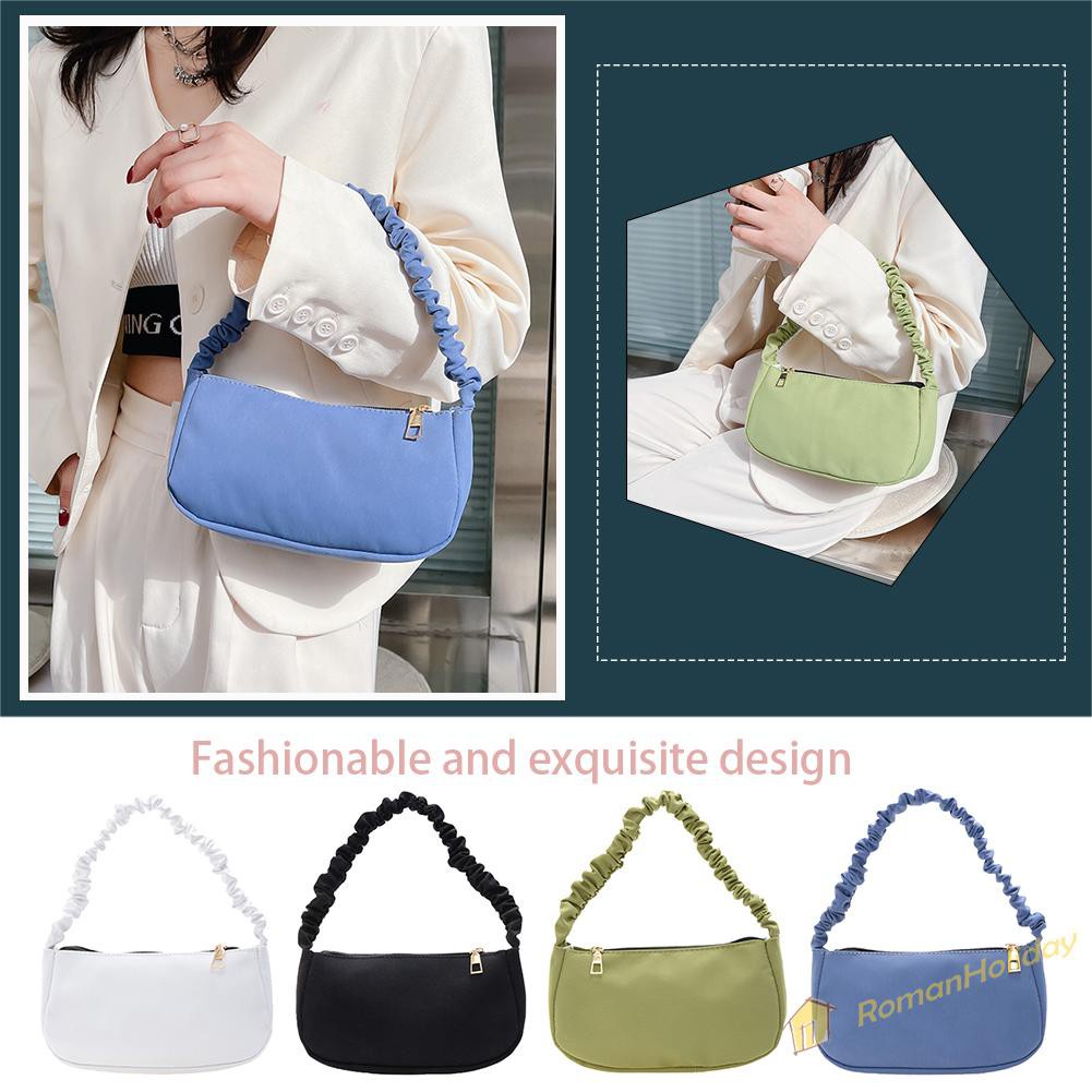 【On Sale】Vintage Women Pure Color Pleated Shoulder Bag Casual Small Handbag Purse