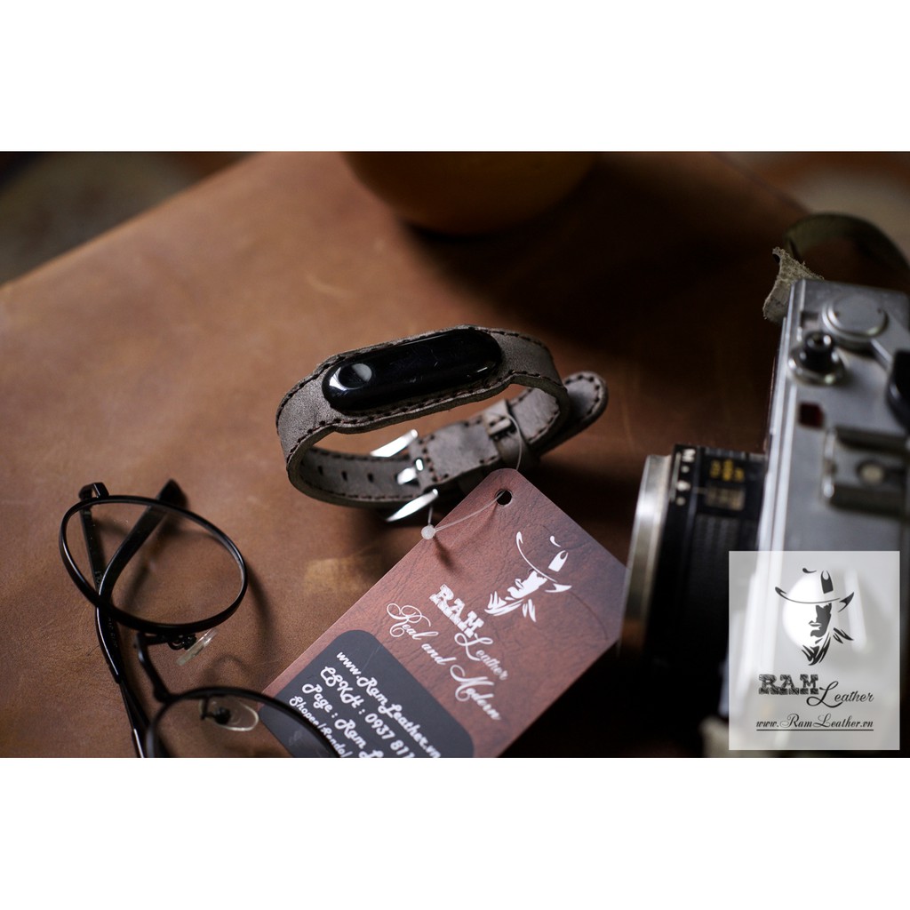 Dây miband da bò thật handmade bền chắc cao cấp cho miband 3 , miband 4 , miband 5, miband 6 RAM Leather