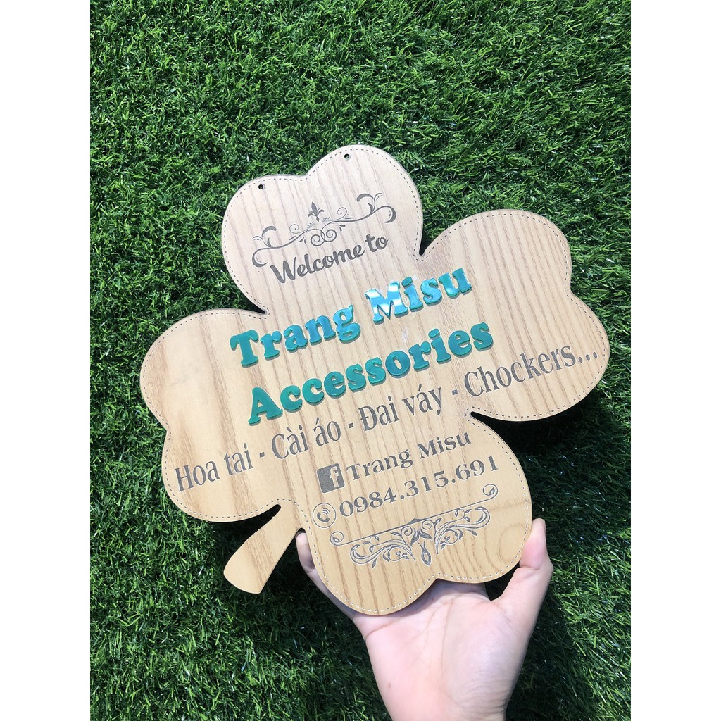 Bảng gỗ Decor - Thiết kế theo yêu cầu - Khung cỏ 4 lá kích thước 30x30cm