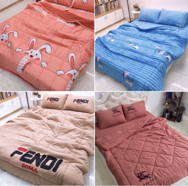 Bộ chăn hè ga gối Đũi mềm, mịn thêu thương hiệu. được chọn mẫu