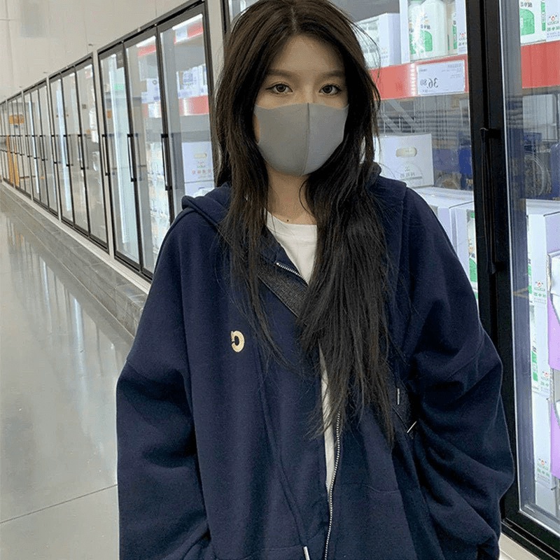 (Free Ship) áo khoác Hoodie Nữ Phối Họa Tiết Nhỏ Xinh chỉ 1 Màu Xanh Than Đẹp độc Shop VLTN