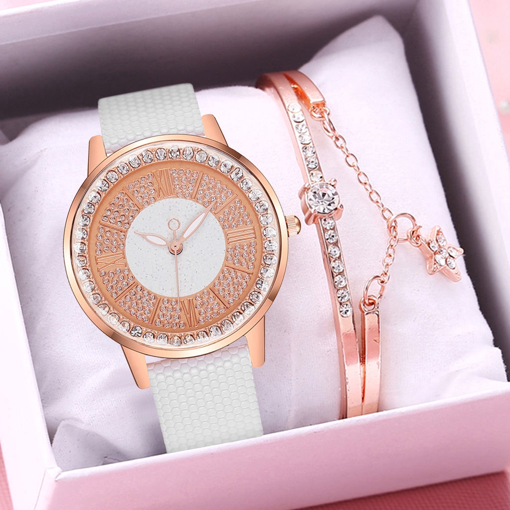 Đồng Hồ Thạch Anh Nữ Mặt Đính Hột Xoàn Dây Da Thời Trang