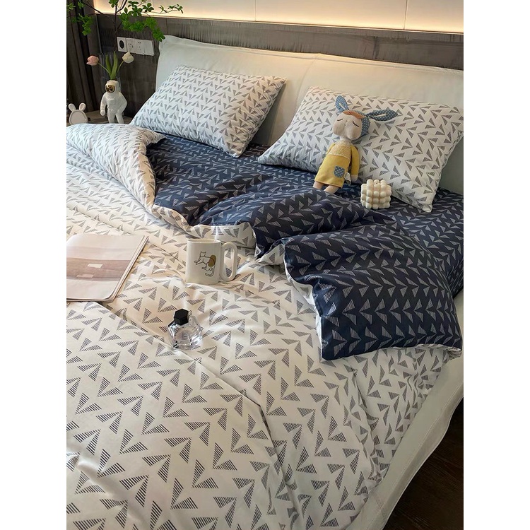 Chăn Ga Gối Cotton Living 💝 FREESHIP 💝 Bộ Chăn Ga Cotton 100% "Tam Giác Trắng " nhập khẩu 4 món