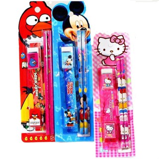 Bộ dụng cụ học tập bút chì + gôm + thước + đồ chuốt 5 trong 1
