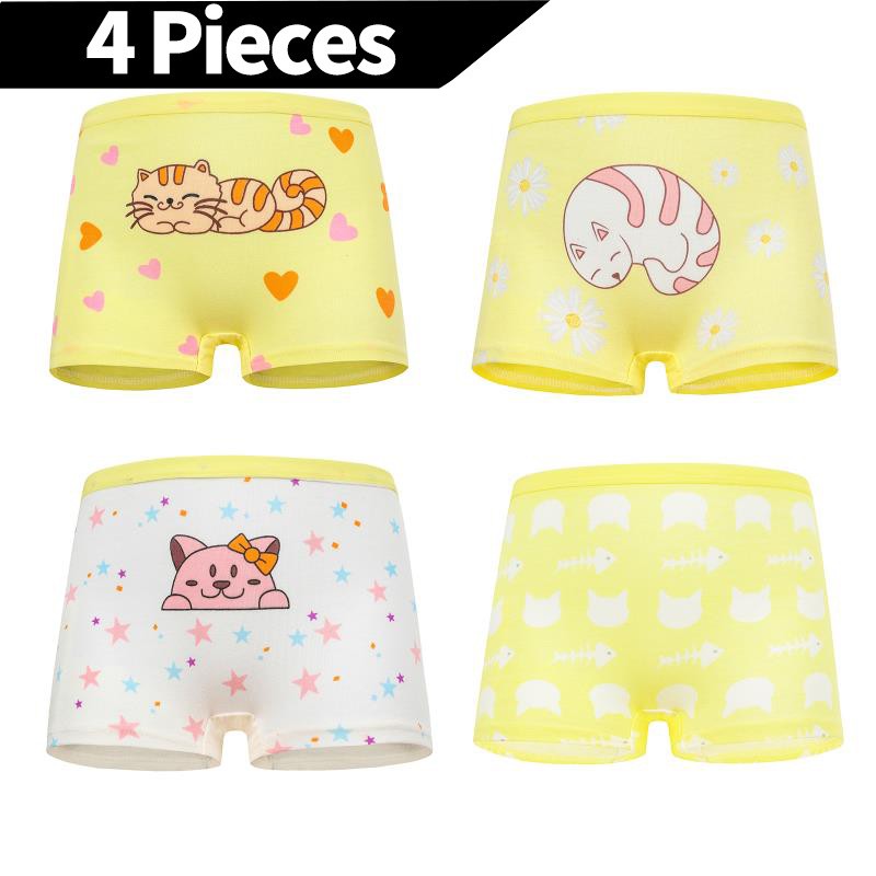 Bộ 4 quần lót vải cotton in hình hoạt hình dễ thương cho bé gái