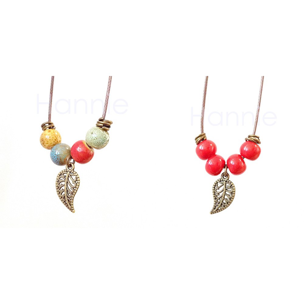 (Đỏ/Nhiều màu) Vòng cổ gốm chiếc lá phog cách vintage boho - Dây chuyền nam nữ