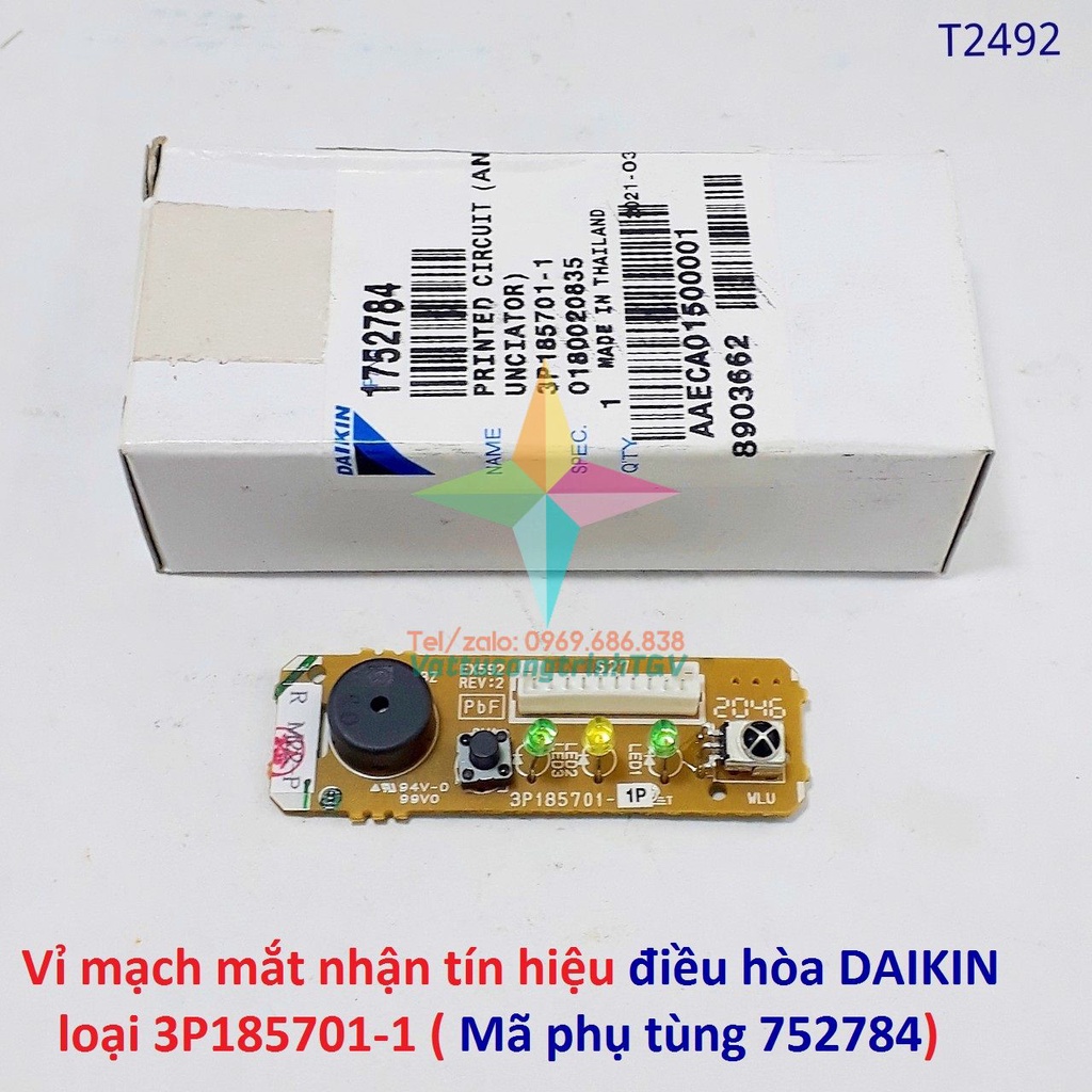 Vỉ mạch điện tử mắt nhận tín hiệu điều hòa DAIKIN 18.000BTU loại 3P185701-1 ( Mã phụ tùng 752784)