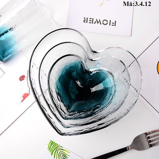 Bát cốc bằng thủy tinh chịu nhiệt hình trái tim, xanh ombre, phụ kiện bàn ăn :3.4.12