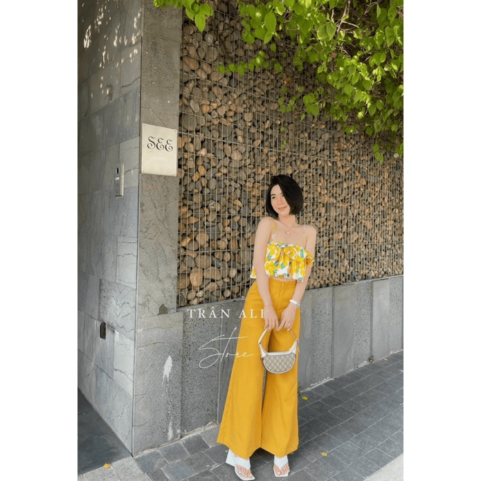 Sét Bộ 2 Món Áo Xếp Tầng 2 Dây Quần Rộng Ống Dài Màu Vàng Phối Hoa Chất Tuyết Mưa Đẹp Phù Hợp Mọi Nơi [NEW UNISEX]