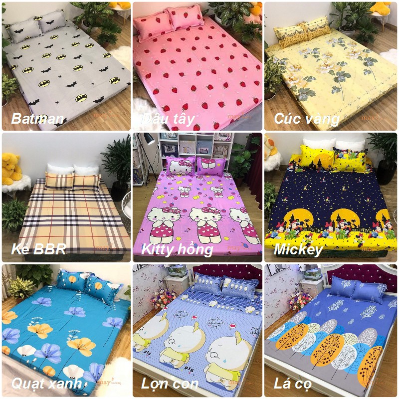 Set 4 món ga gối và vỏ gối ôm poly cotton m2 m6 m8 2m2 chat chọn mẫu