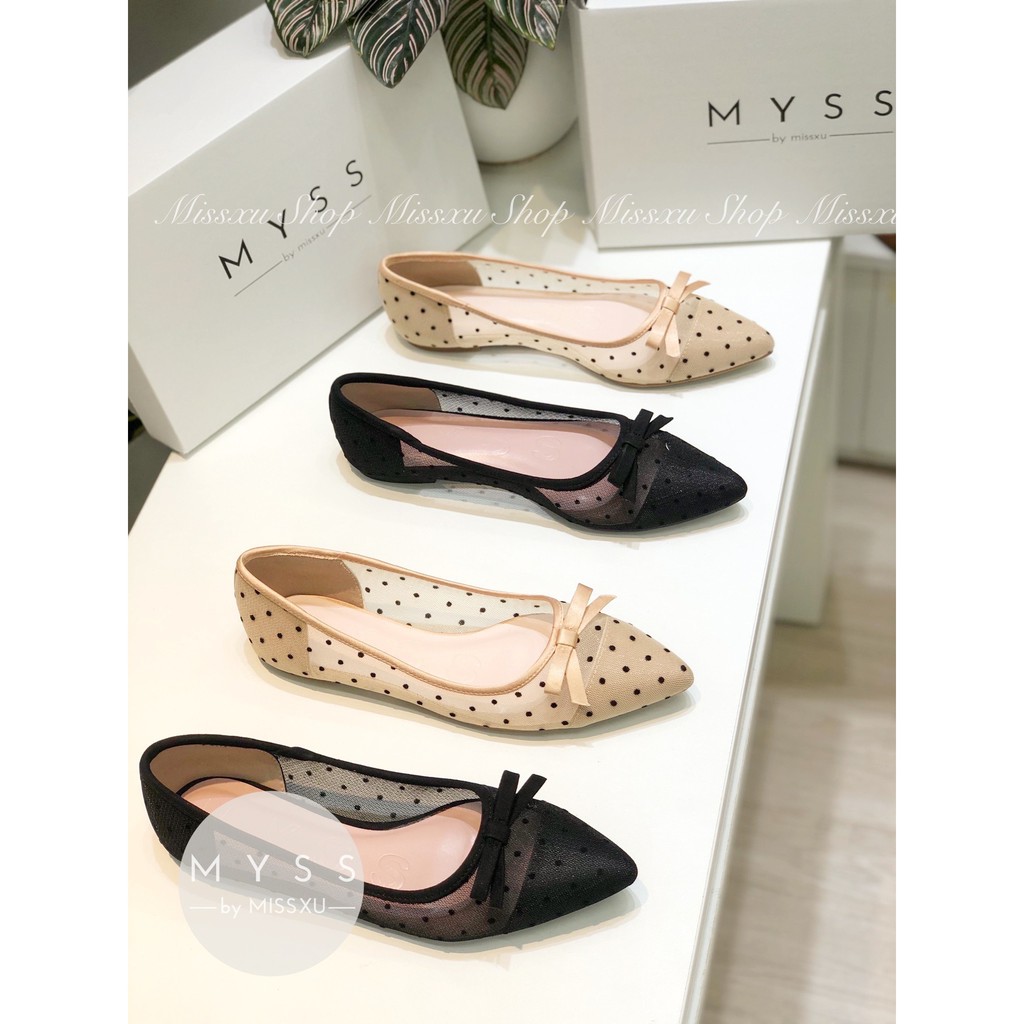 Giày búp bê mũi nhọn lưới ren nơ nhí MYSS - BB9