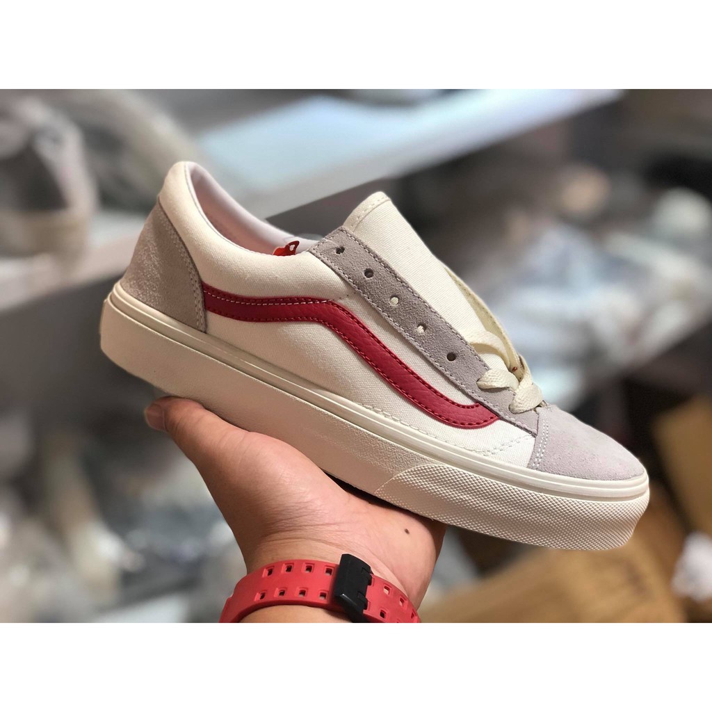 Hot Giay Sneaker Vans Style 36 Marshmallow Racing Red đỏ Trắng