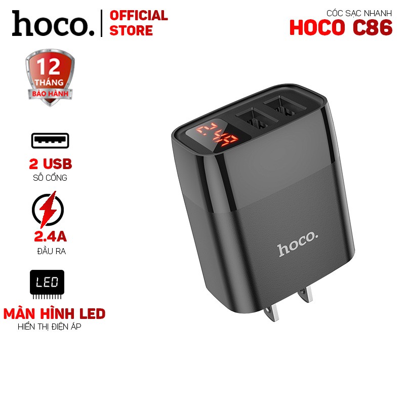 Cóc Sạc Nhanh 2.4A Hoco C86 2 Cổng USB Màn Hình Led - Dành Cho Mọi Thiết Bị