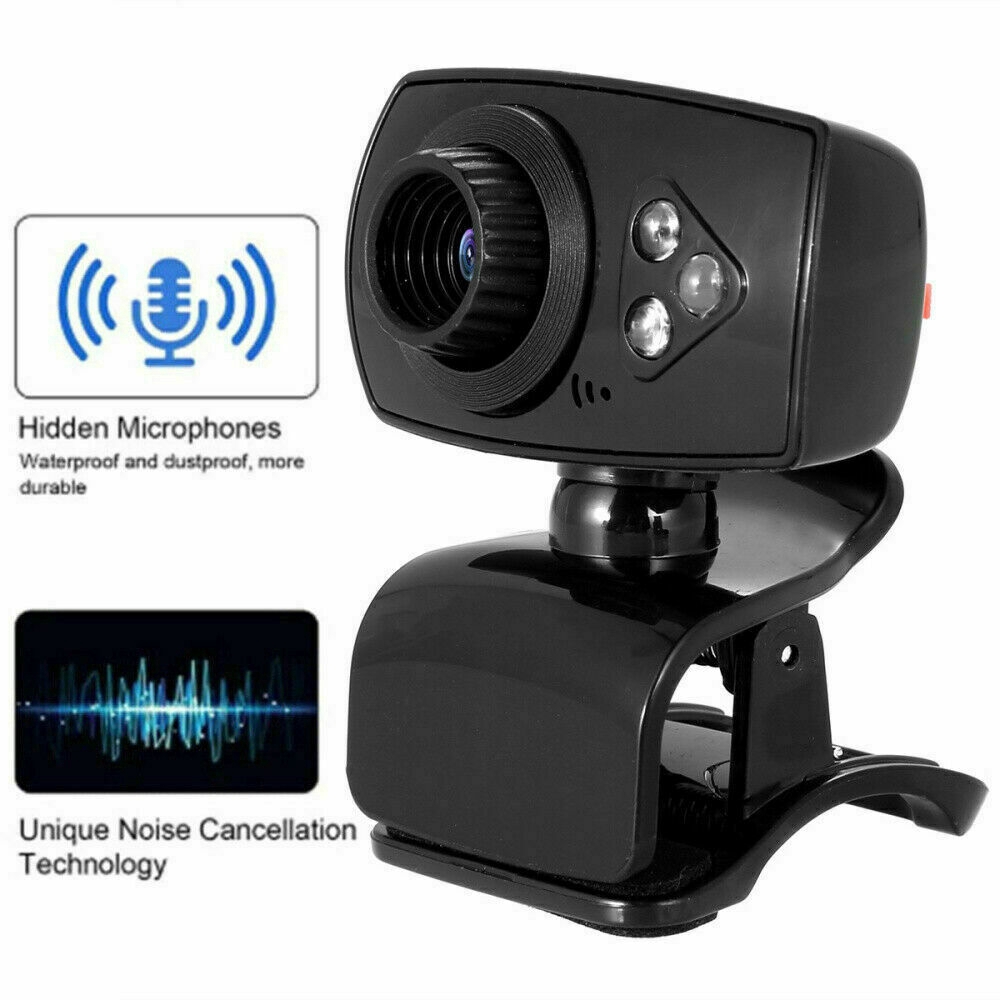 Webcam full HD 50mp tích hợp 3 đèn led và cổng USB có micro cho máy tính/laptop