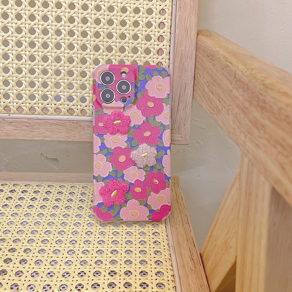 Ốp Điện Thoại Da + Silicon + Tpu Họa Tiết Hoa 3D Chống Sốc Cho iPhone 14 13 12 11 Pro XS Max XR 7 8 Plus