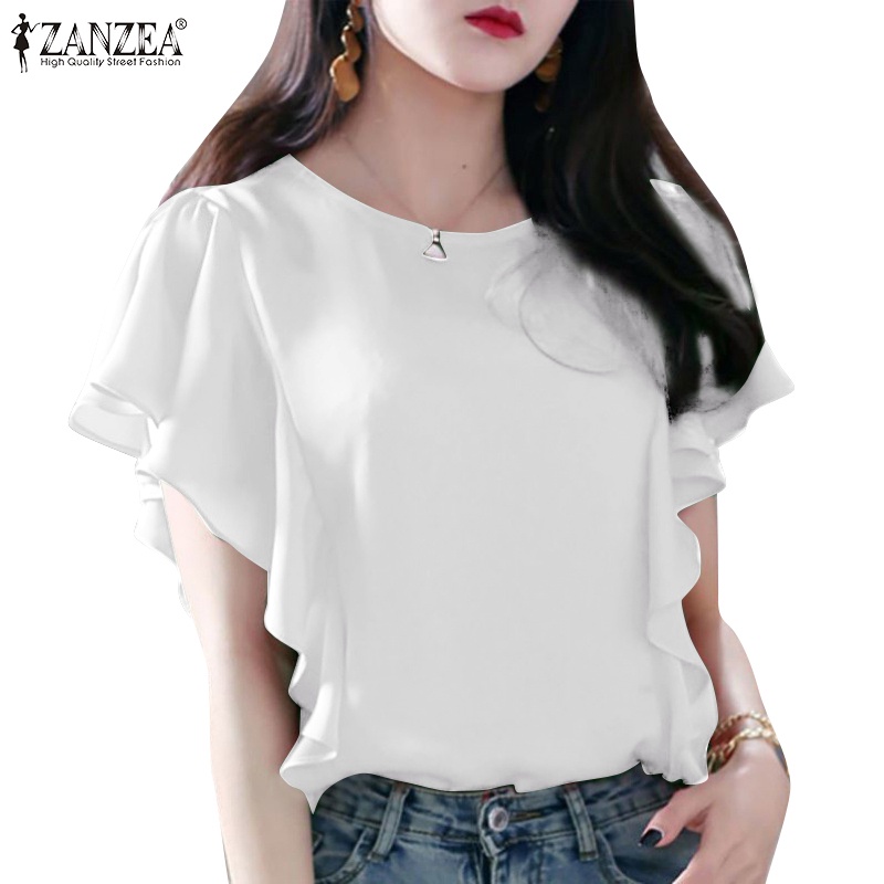 Zanzea Áo Nữ Tay Ngắn Cổ Thuyền Viền Bèo Thời Trang