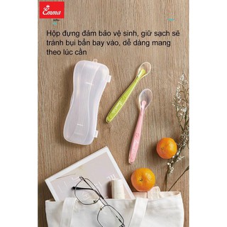 Set 2 thìa ăn bột bằng silicon kích thước to và nhỏ Emma cao cấp kèm hộp đựng