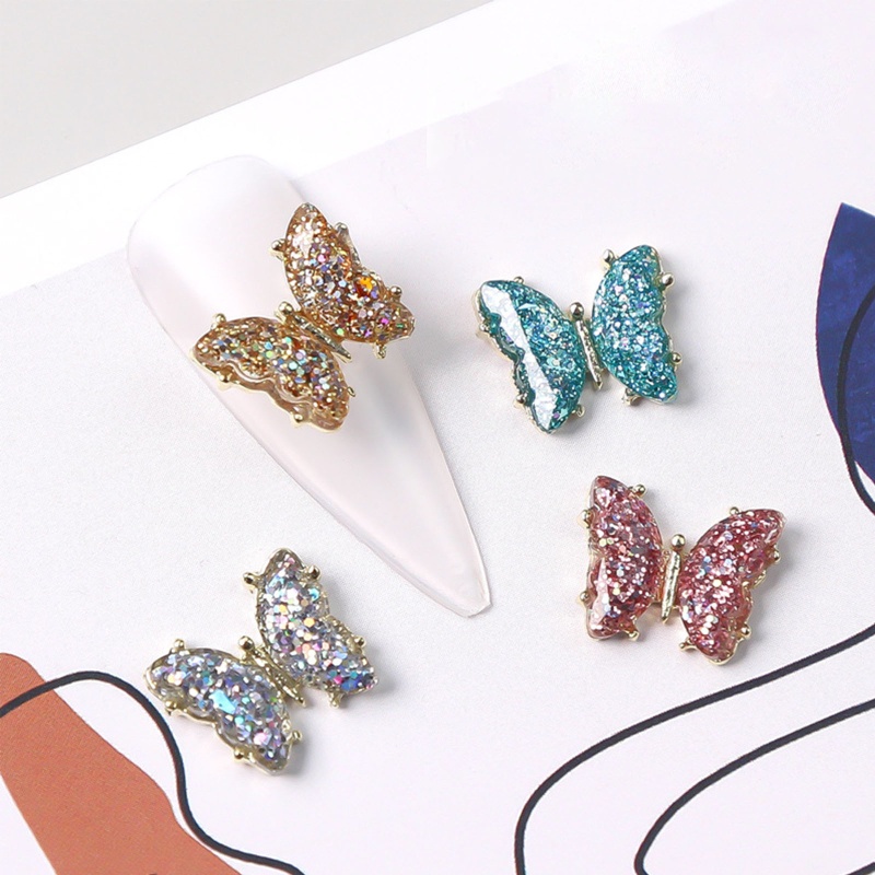 Phụ Kiện Trang Trí Móng Tay Hình Bướm Lấp Lánh Đầy Màu Sắc Kiểu Nhật Bản Cho Nữ DIY